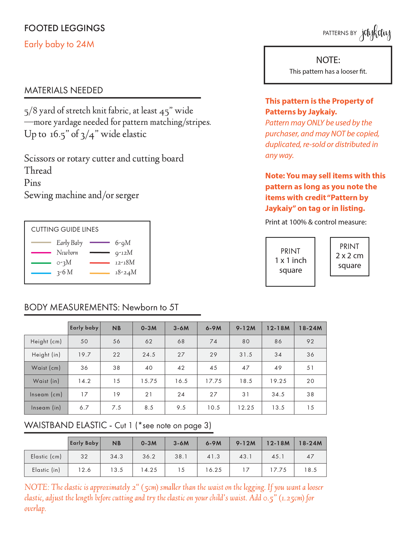 Footed Leggings Pattern