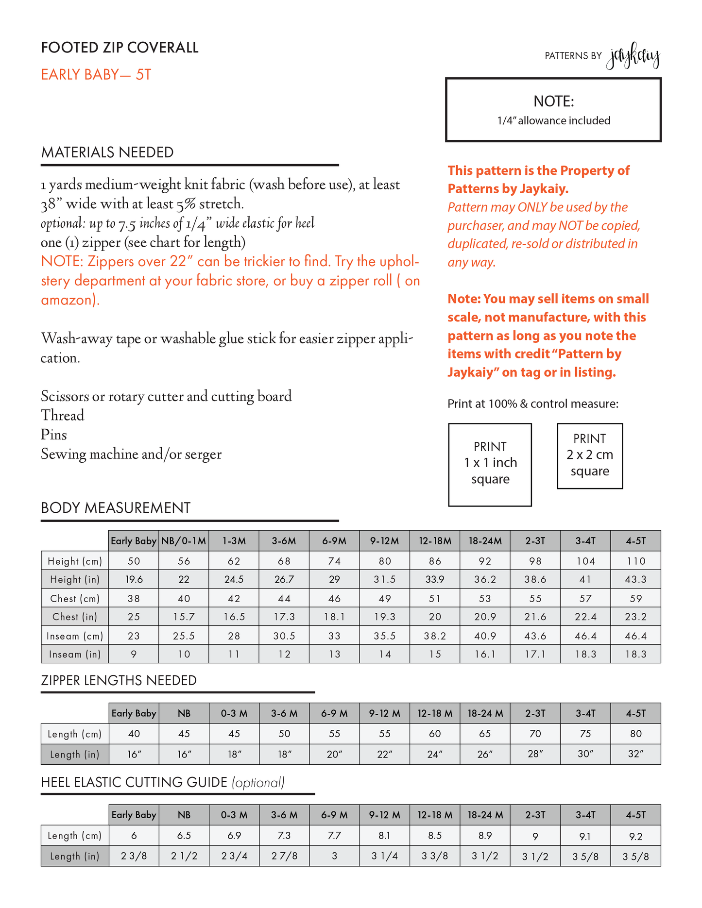 Zipped Footed Coverall Pattern with Mitten