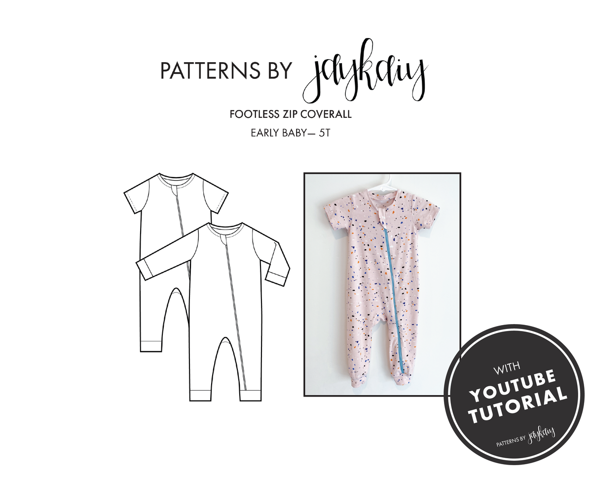 Footless Zip Coverall Pattern with Mitten (0-5 Years, mitten up to 0-24M)