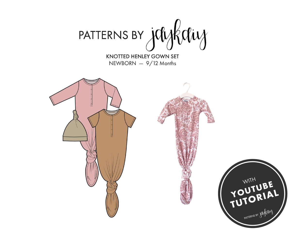 Knotted Henley Gown & Hat Set Pattern