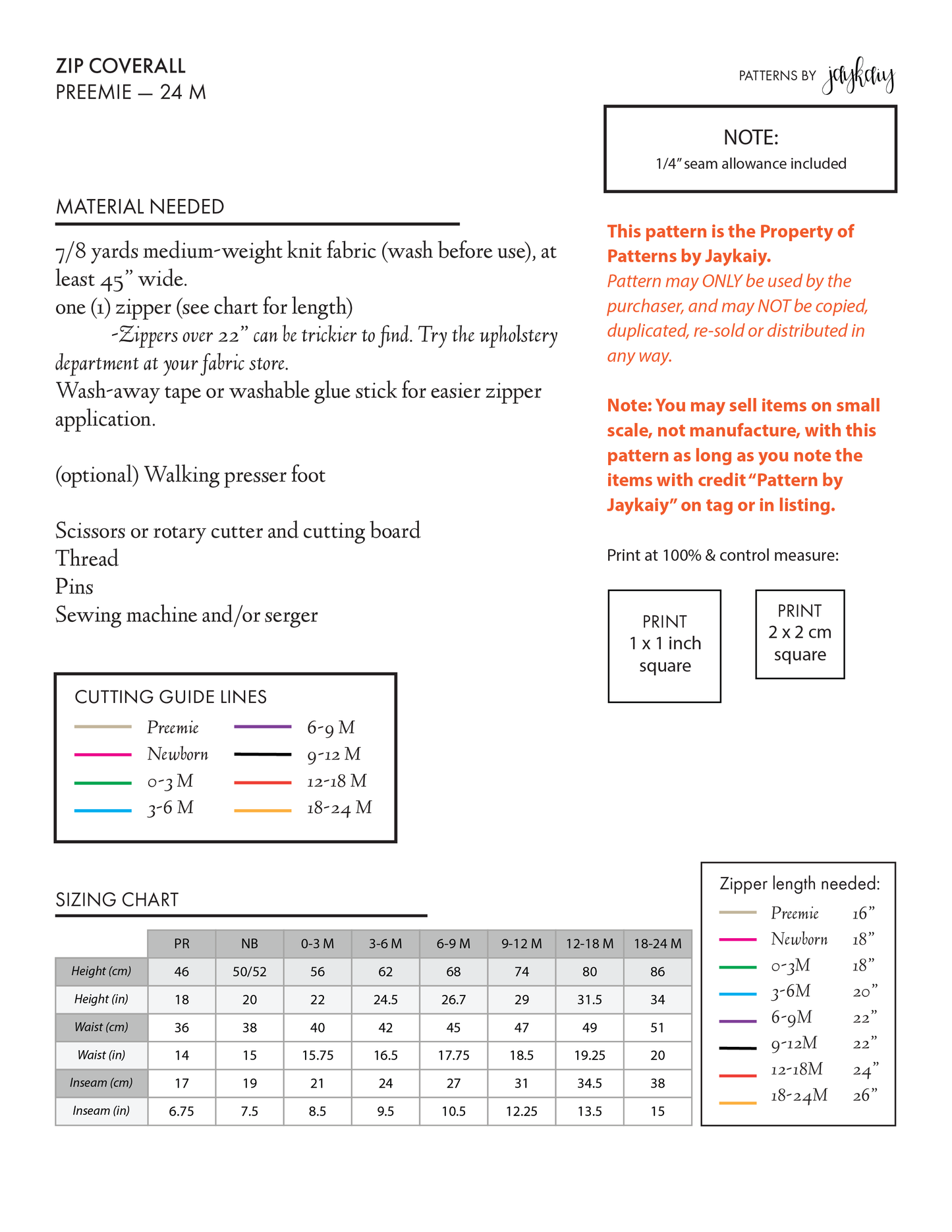 Footless Zip Coverall Pattern