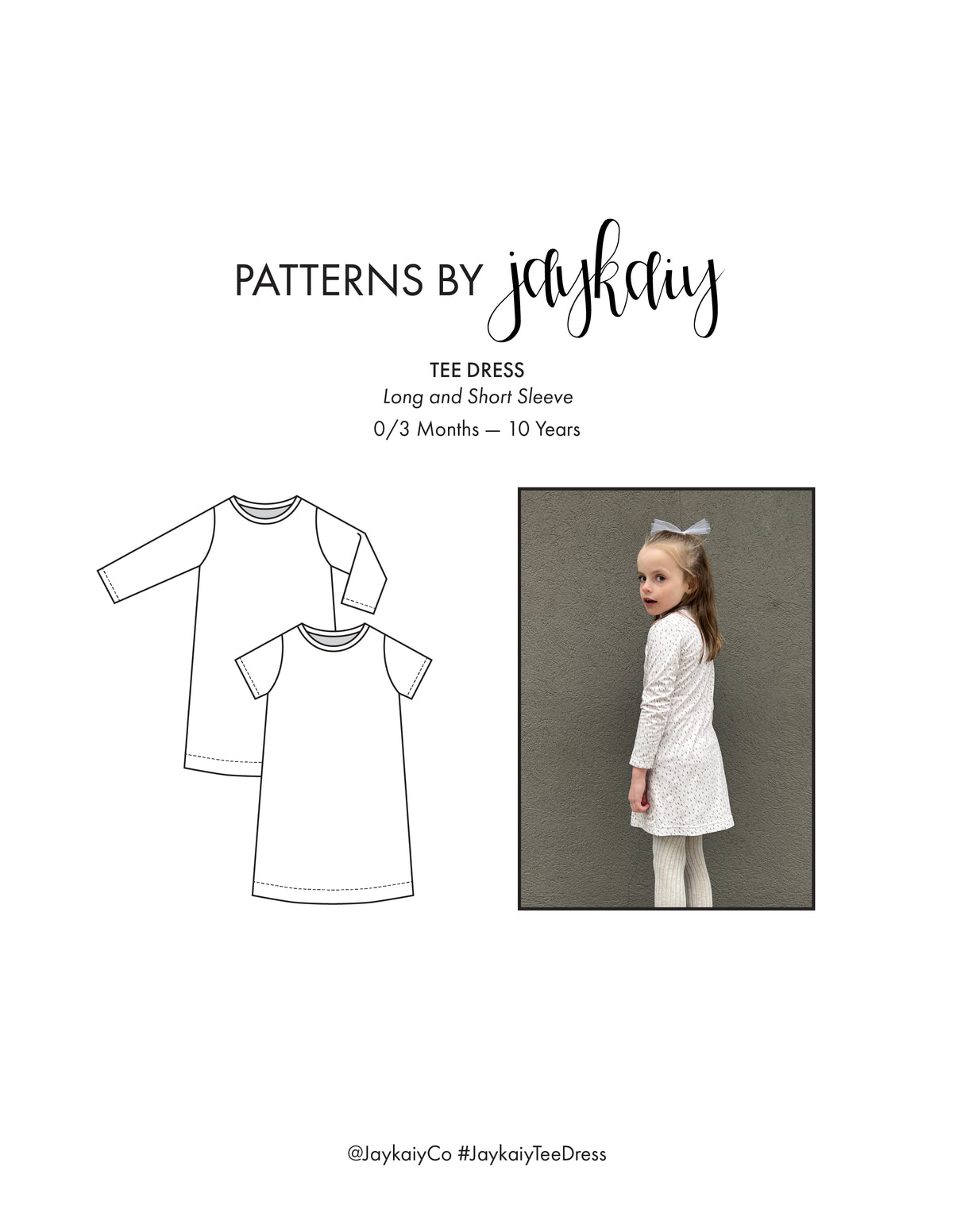 Baby, toddler and Kid's t-shirt dress sewing pattern. Sizes 0/3months to 10 years. Beginner-friendly.