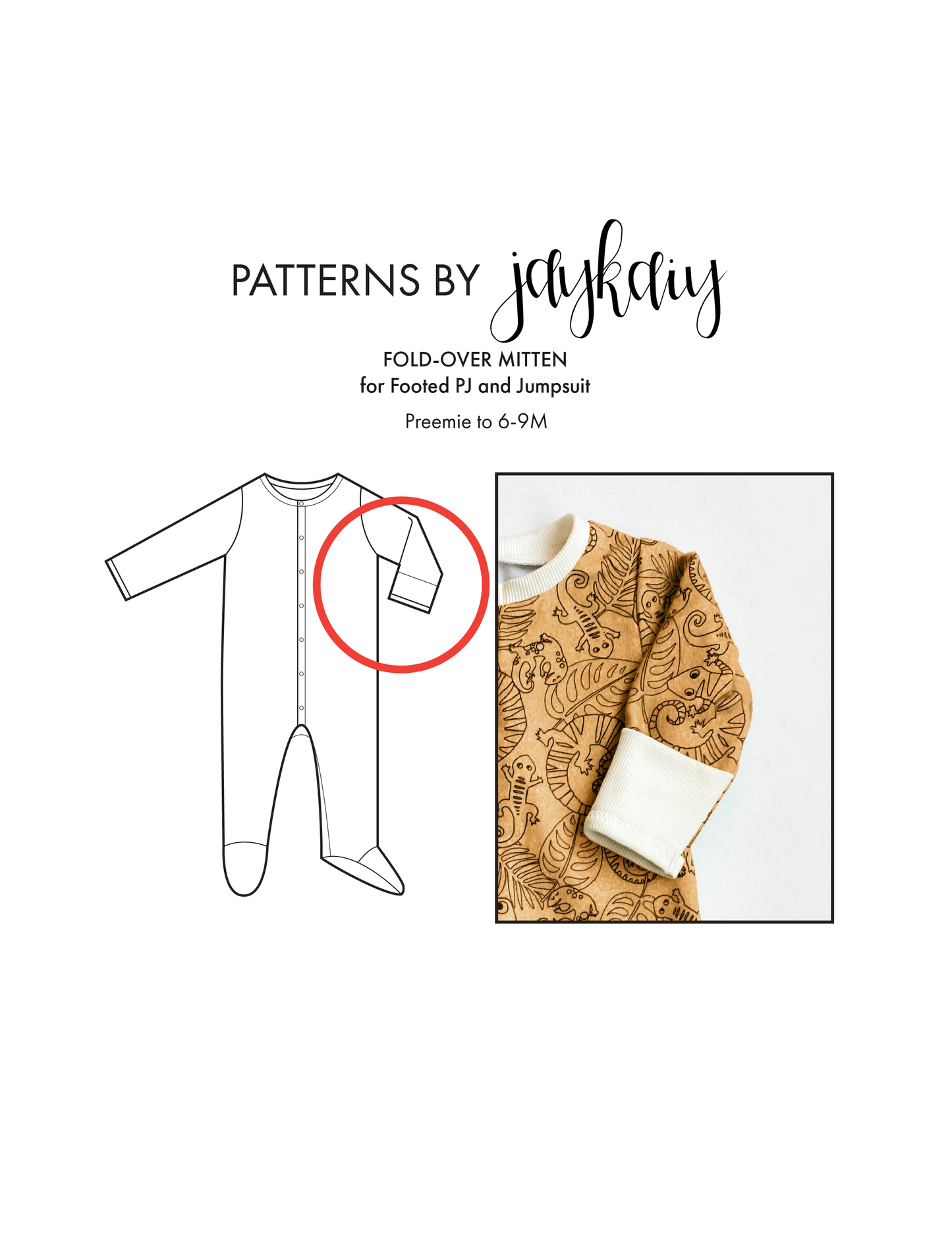 Fold-over Mitten ADD-ON for Footed PJ & Jumpsuit Pattern