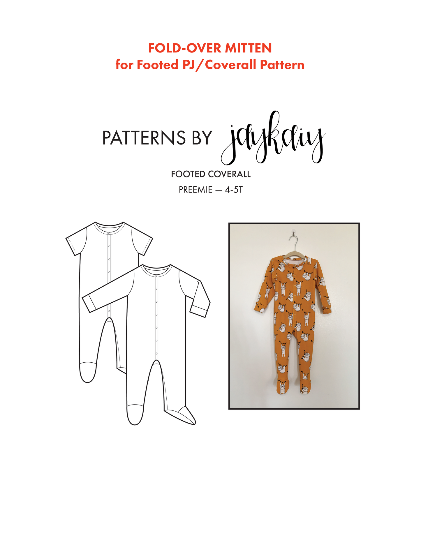Fold-over Mitten ADD-ON for Footed PJ & Jumpsuit Pattern
