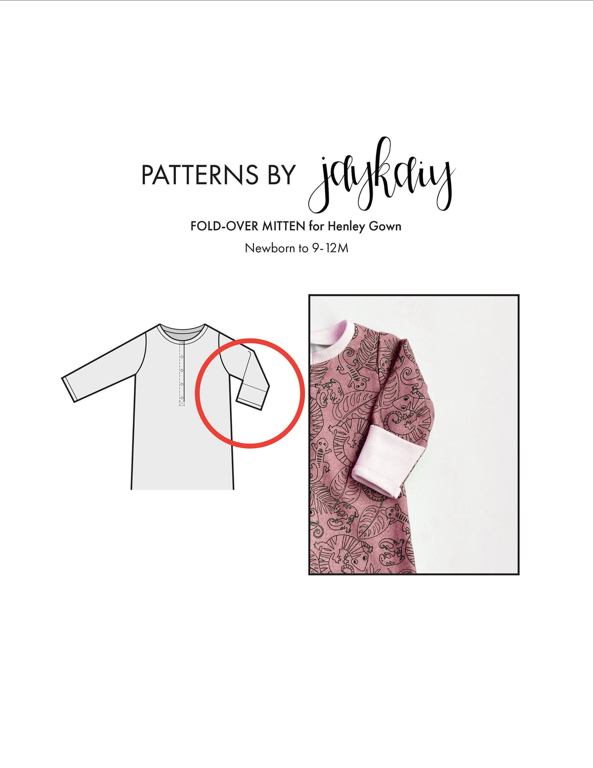 Fold-over Mitten ADD-ON for Henley Gown pattern (NB through 9-12M)