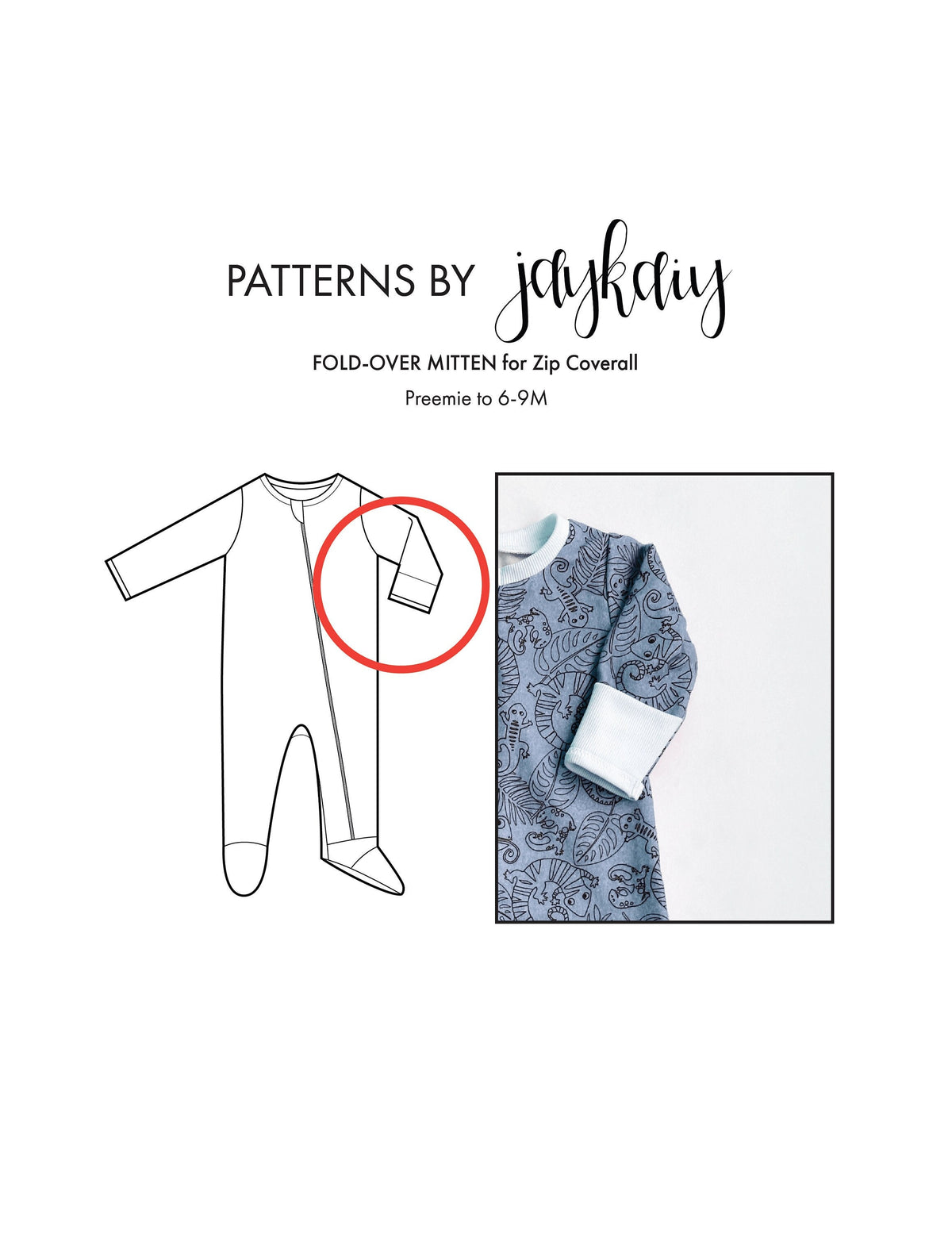 Fold-over Mitten ADD-ON for Zip Coverall pattern (PR through 6-9M)