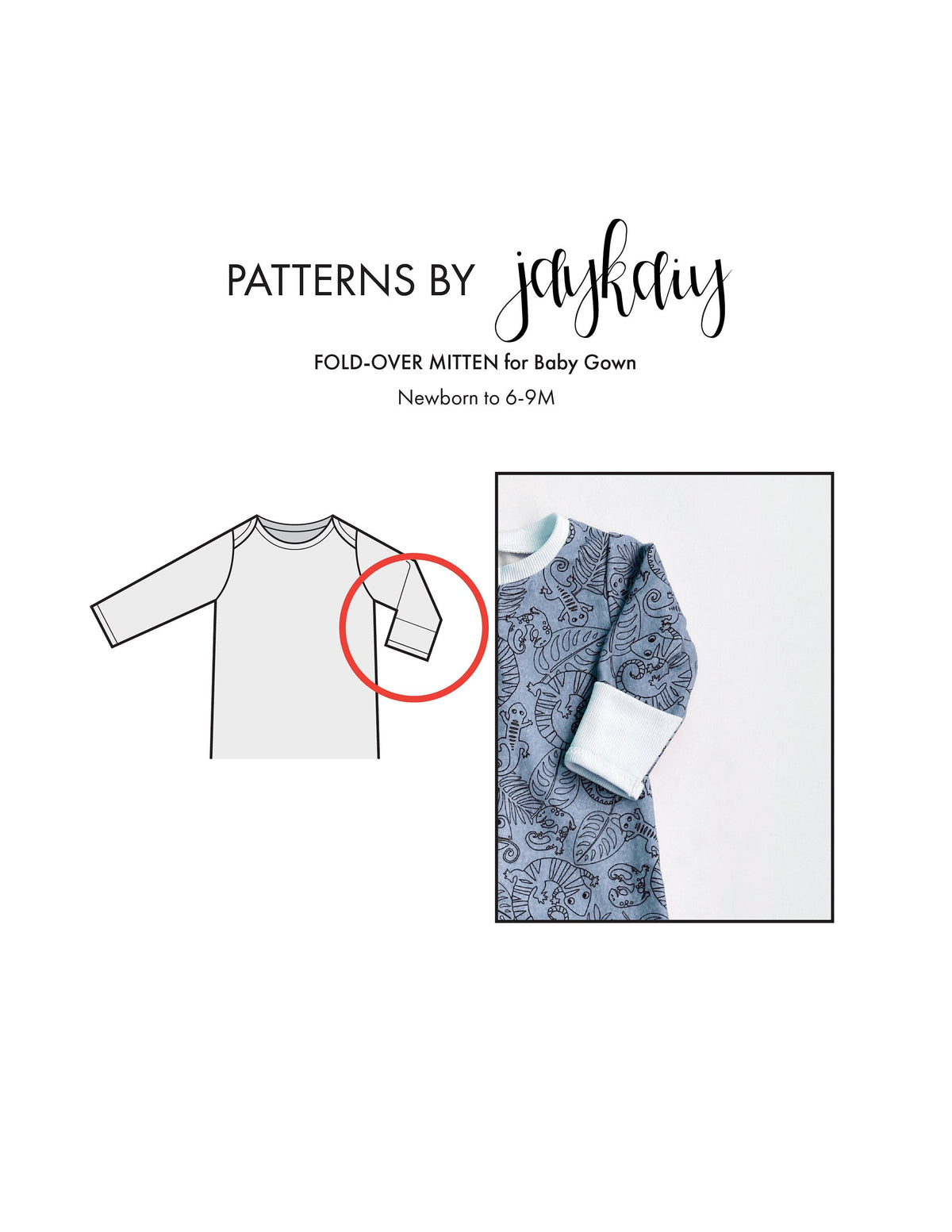 Fold-over Mitten ADD-ON for Envelope Gown (NB through 6-9M)
