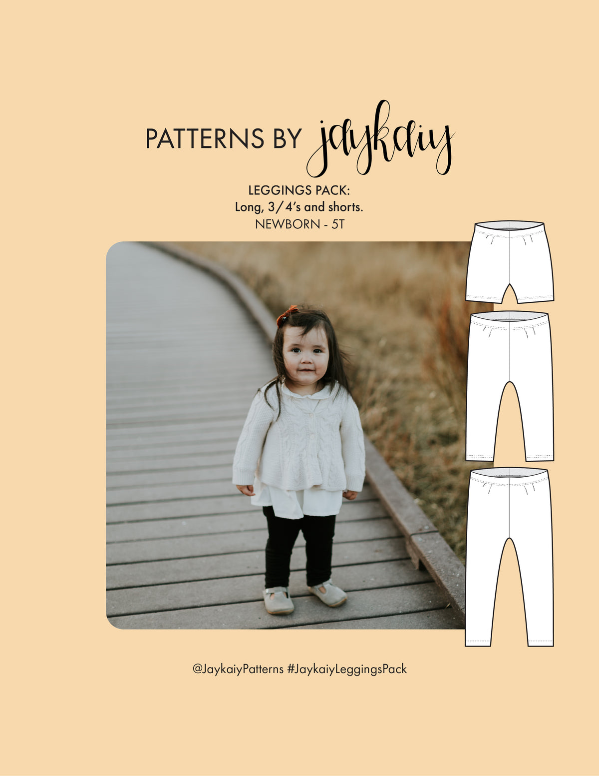 Leggings sewing pattern for kids. Sizes Newborn to 5 years. Three lengths: long, crop, and shorts. Beginner Friendly pattern.