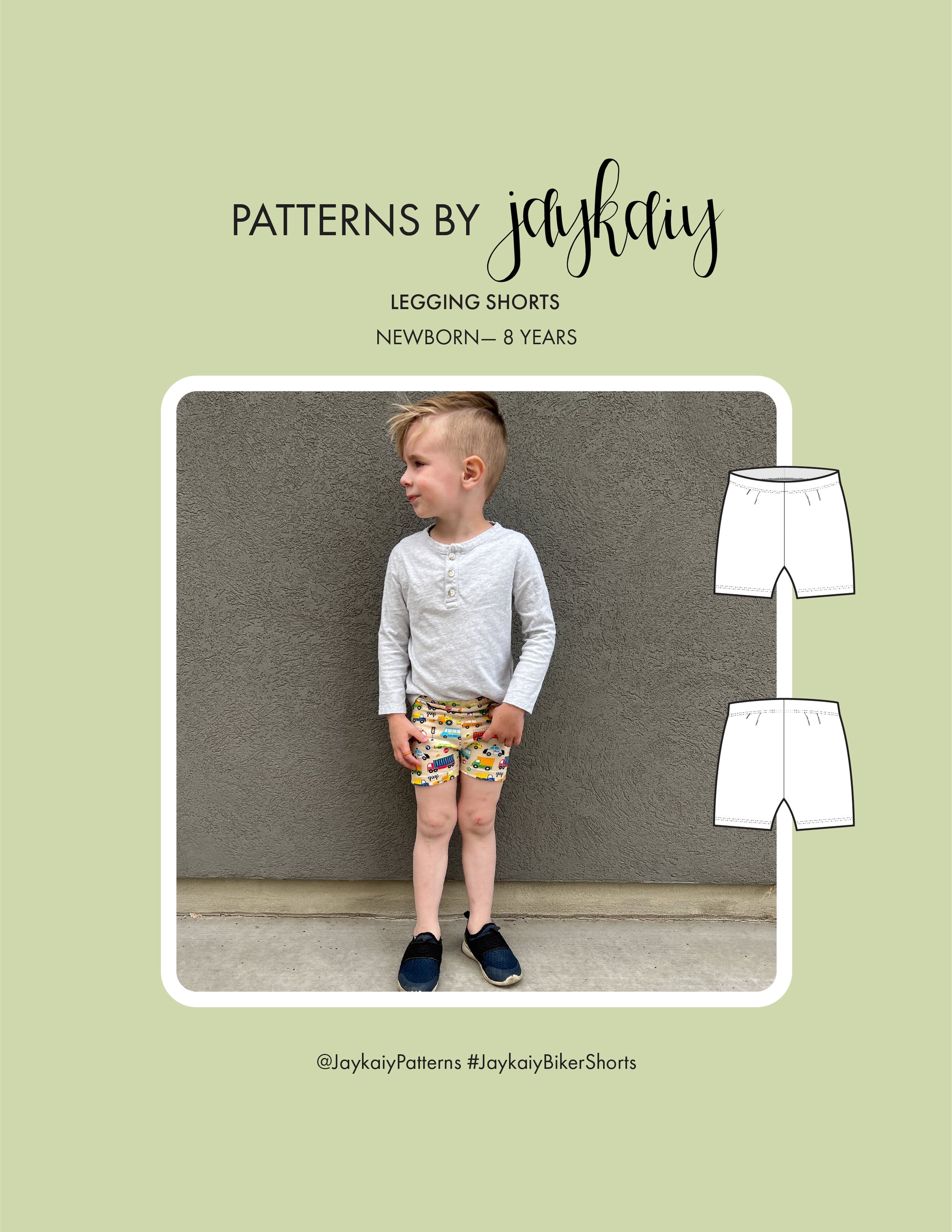 Kids bike shorts sewing pattern. Sizes newborn to 8 years. For beginners. A quick sewing project.