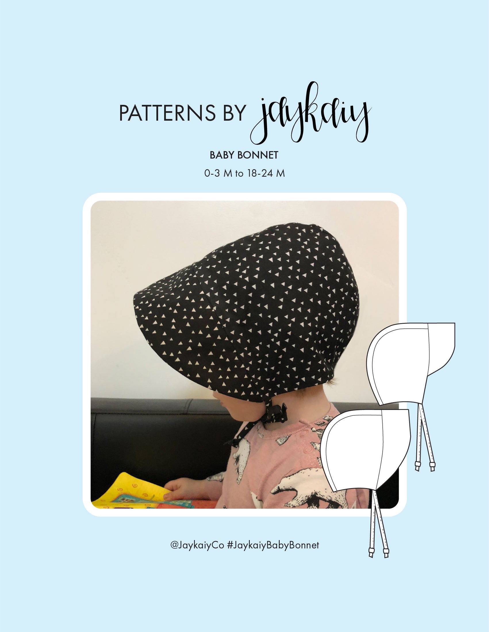 Baby brimmed bonnet sewing pattern. Sizes 0-3 months to 24 months. Beginner-friendly. 