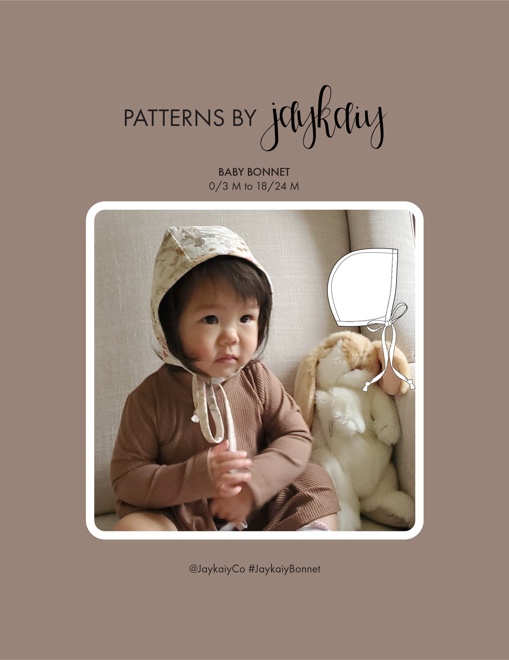 Classic Lined Baby Bonnet sewing Pattern. Sizes 0-3 months through 18-24 months. Beginner friendly pattern.