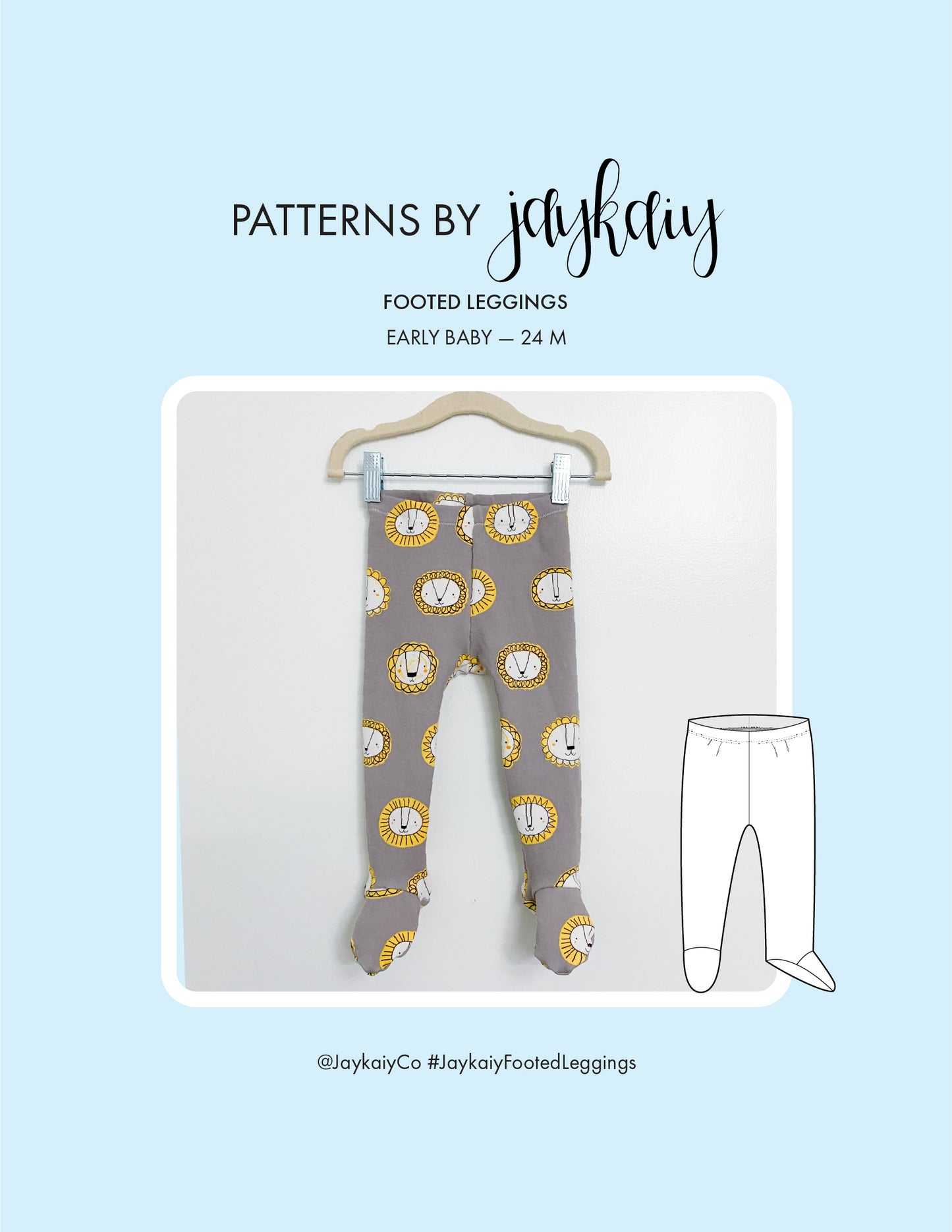 Footed baby leggings sewing pattern. Sizes early baby to 24M. Beginner-friendly. WITHYoutube tutorial.