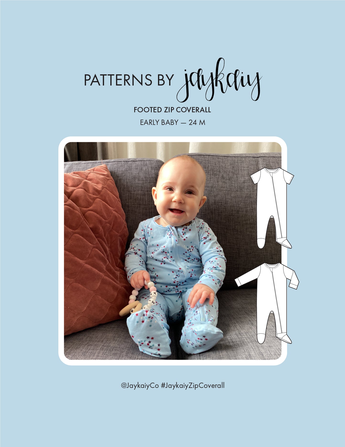 Baby Zip Footed pajama sewing pattern. Zip One-piece pajama pattern.
Short and long sleeves. Sizes preemie to 24M. Advanced beginner to intermediate skill level.