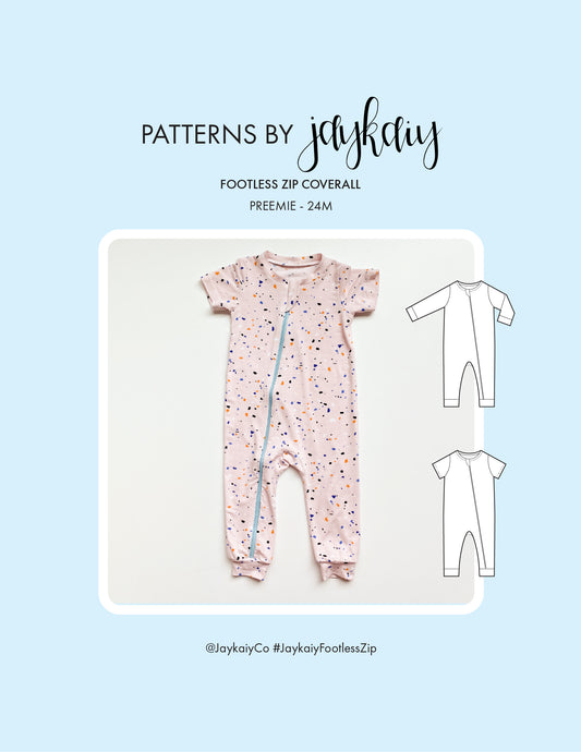 Footless zip coverall sewing pattern. For preemie to 24months. Intermediate skill level.