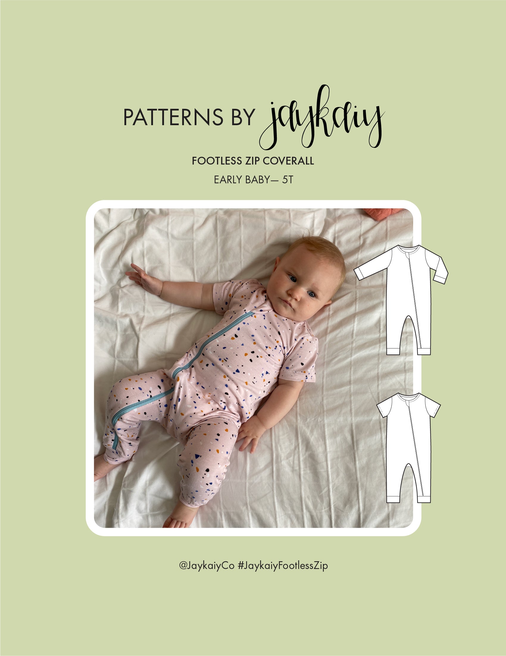 Footless zip coverall sewing pattern. For preemie to 5T. Intermediate skill level. WITH VIDEO TUTORIAL.