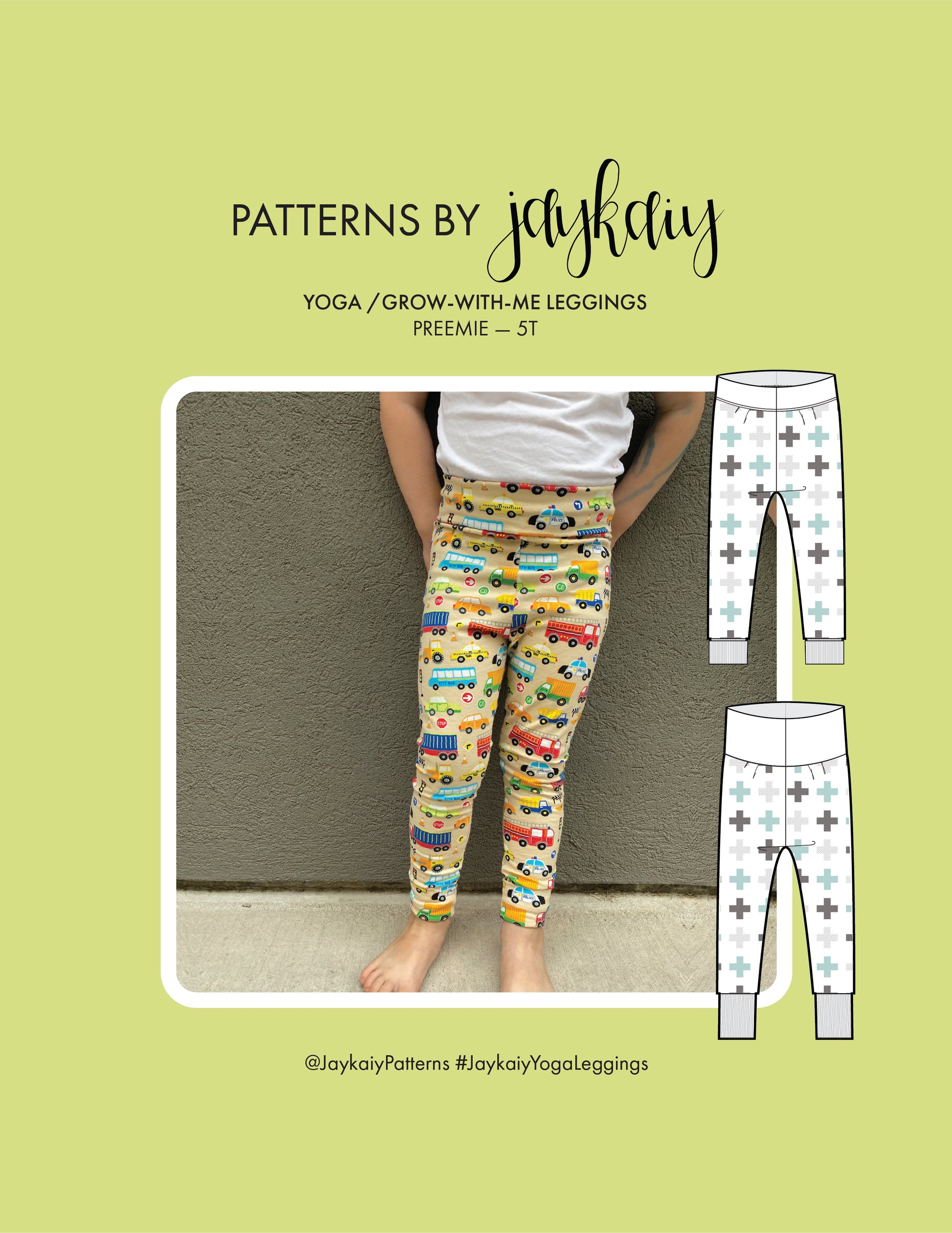 Kid yoga pant sewing pattern. Kids Grow-with-me seing pattern. Sizes preemie to 5T. Beginner friendly.