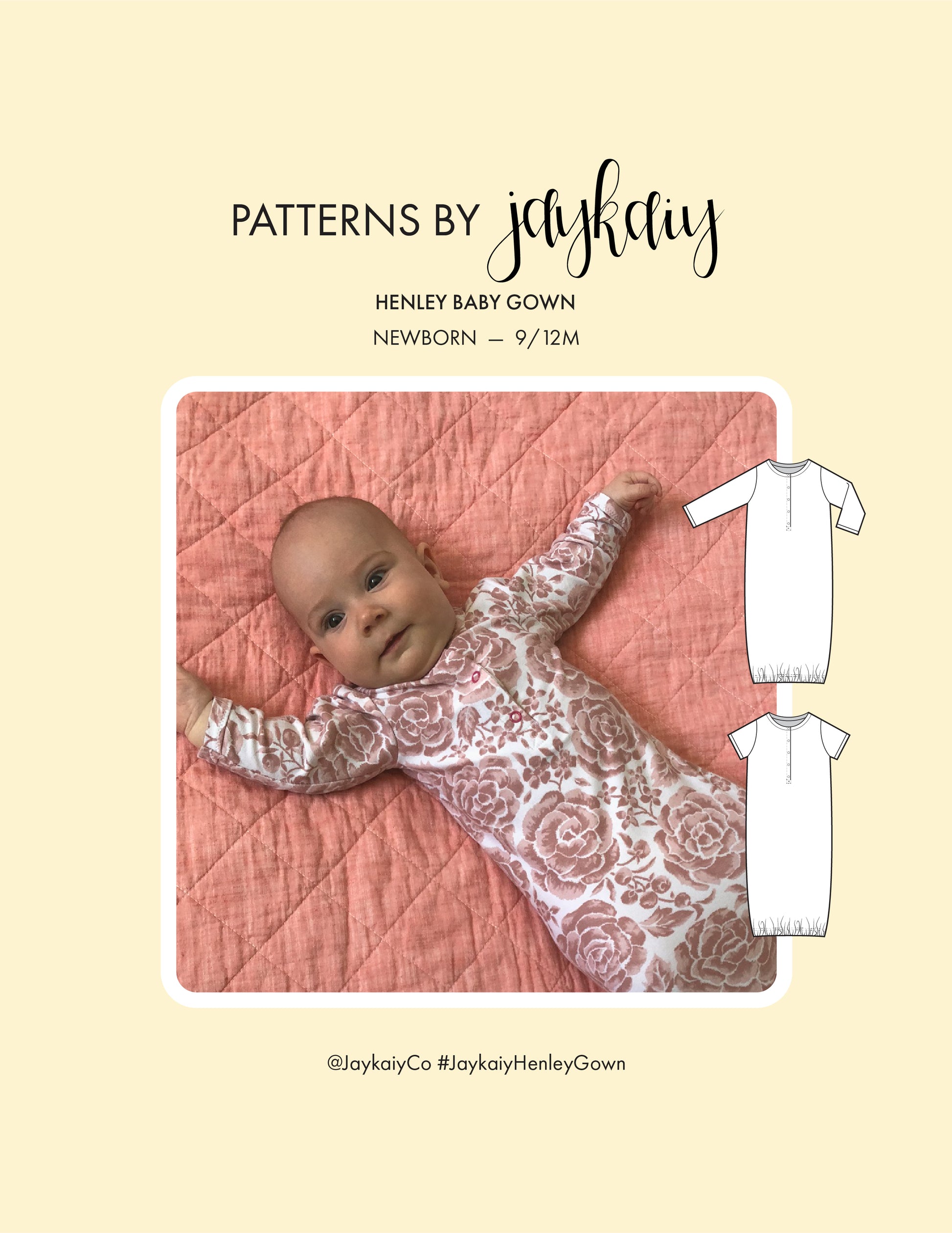 Henley Gown Set Sewing Pattern. Sizes newborn to 9/12months. beginner friendly.