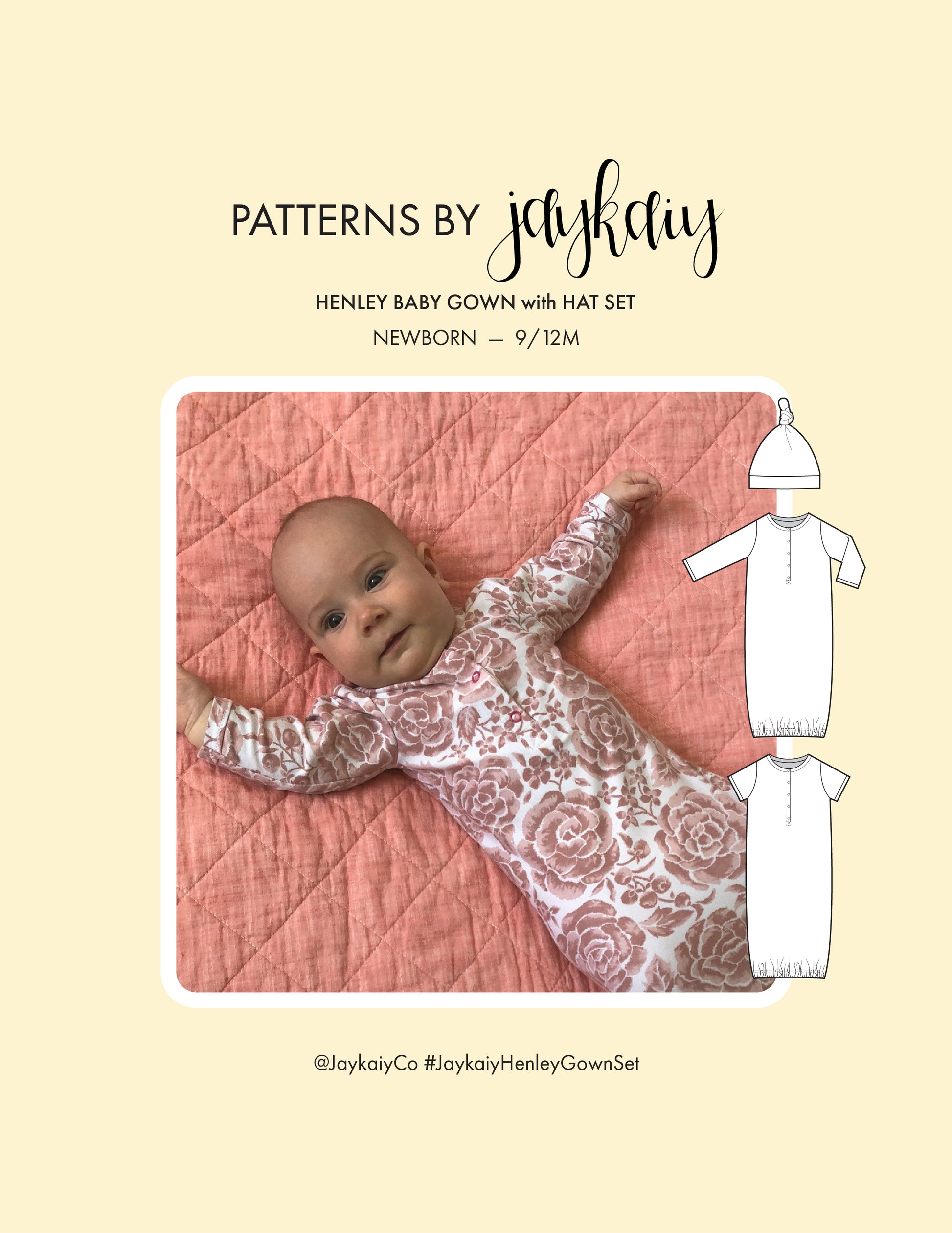 Henley Gown Set Sewing Pattern. Sizes newborn to 9/12months. beginner friendly.