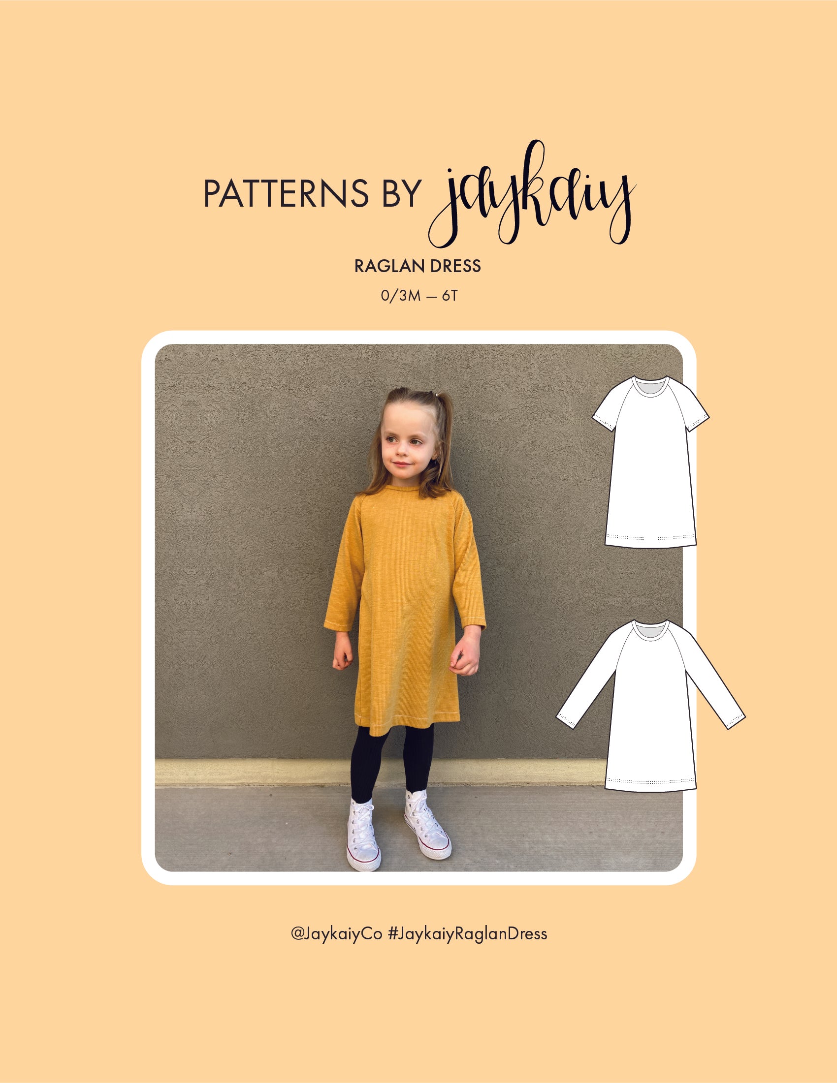 Raglan Dress sewing pattern. Kids raglan dress pattern. An easy girl's dress pattern. Sizes 0-3 months to 6T (6 years). Beginner-friendly and has video instructions (same as the raglan tee).