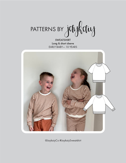 Crewneck raglan sweatshirt pattern. For kids early baby to 10 years. Short and long sleeve. Beginner-friendly pattern. With projector file.