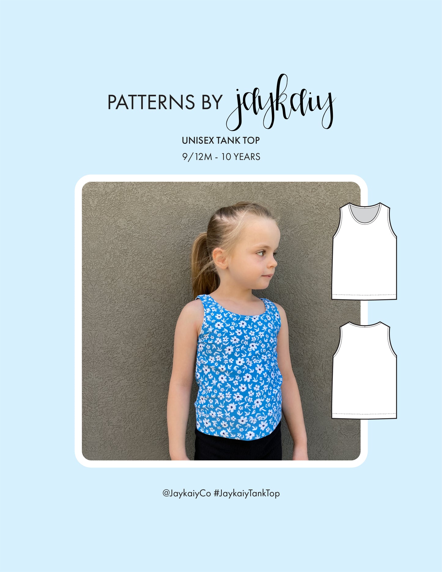 Kid's Tank Top sewing pattern. Beginner friendly. In sizes 9-12 months through 10 years.