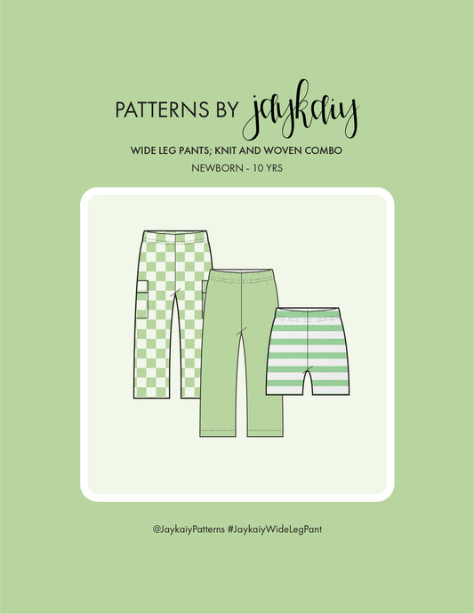 Wide Leg, flared pant Sewing Pattern. The pattern comes in sizes from Newborn to 10 years—beginner-friendly sewing project. For knit and woven fabrics.