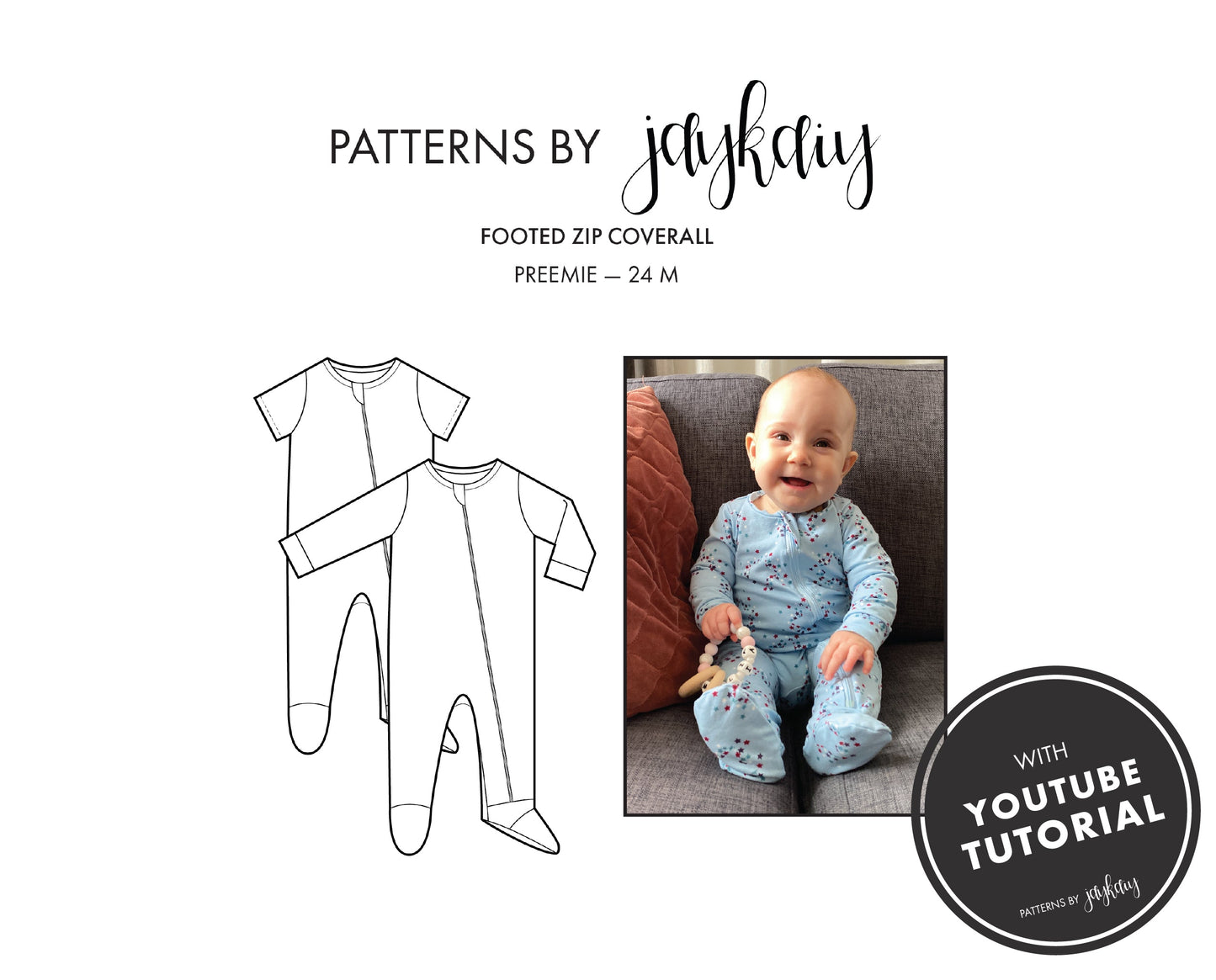 Zipped Footed Coverall Pattern with Mitten