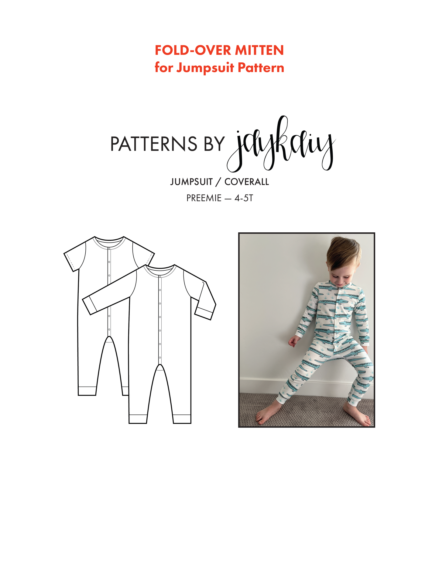 Fold-over Mitten ADD-ON for Footed PJ & Jumpsuit Pattern