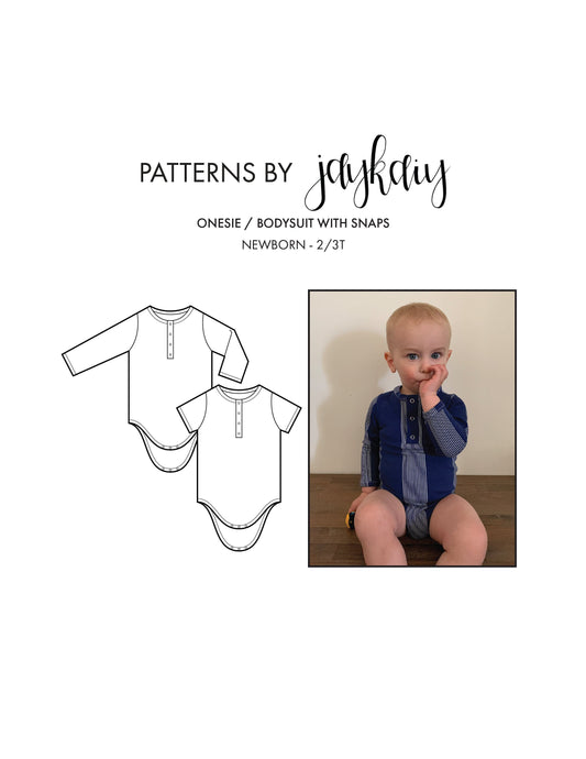 Henley Baby Onesie Pattern with PDF Picture Tutorial — Buttoned Onesie Pattern — Newborn to 2-3T